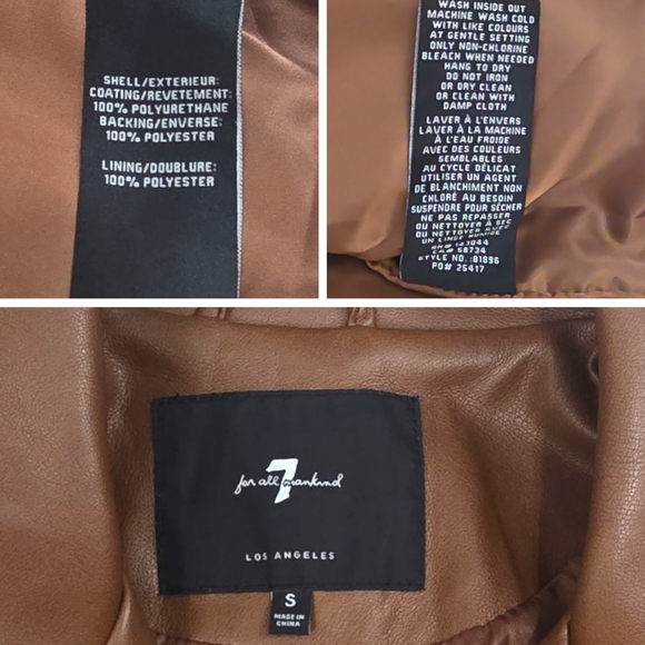 7 For All Mankind Cognac Brown Faux Leather Cropped Moto Jacket S Quiet Luxury - Picture 15 of 15